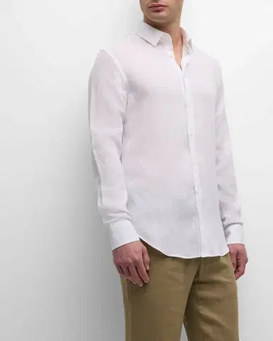 Giorgio Armani Men's Solid Linen Sport Shirt | Thumbnail 5 Giorgio Armani Men's Solid Linen Sport Shirt | Thumbnail 5