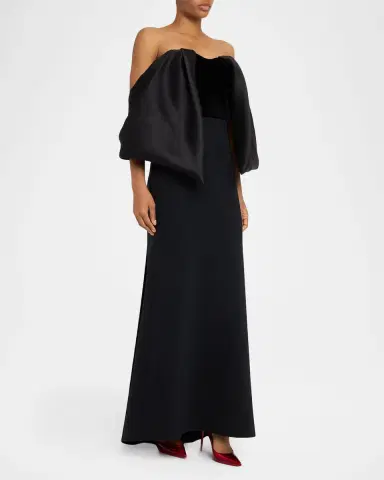 Bibhu Mohapatra Velvet and Crepe Off-the-Shoulder Gown | Thumbnail 4 Bibhu Mohapatra Velvet and Crepe Off-the-Shoulder Gown | Thumbnail 4