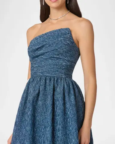 Shoshanna Sanders Strapless Pleated Jacquard Midi Dress | Thumbnail 4 Shoshanna Sanders Strapless Pleated Jacquard Midi Dress | Thumbnail 4