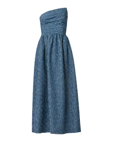 Shoshanna Sanders Strapless Pleated Jacquard Midi Dress | Thumbnail 1 Shoshanna Sanders Strapless Pleated Jacquard Midi Dress | Thumbnail 1