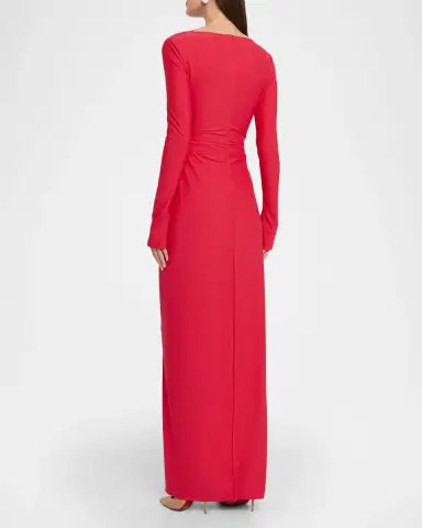 LAPOINTE Matte Jersey Long-Sleeve Ruched Gown | Thumbnail 3 LAPOINTE Matte Jersey Long-Sleeve Ruched Gown | Thumbnail 3