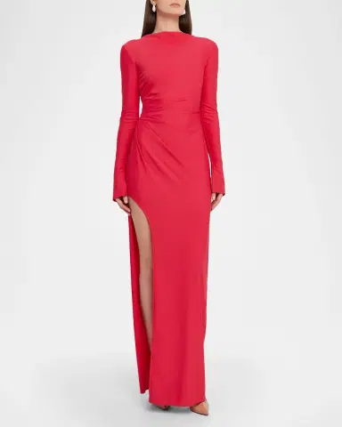 LAPOINTE Matte Jersey Long-Sleeve Ruched Gown | Thumbnail 4 LAPOINTE Matte Jersey Long-Sleeve Ruched Gown | Thumbnail 4