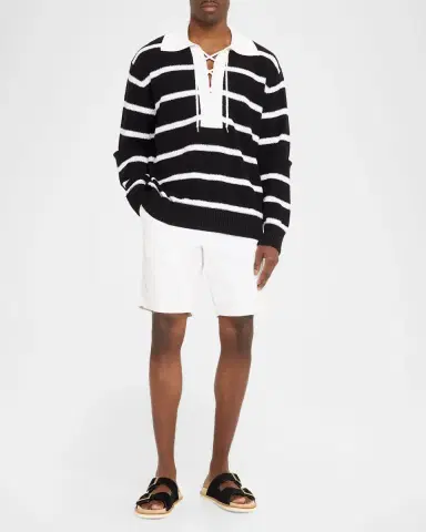 Dolce & Gabbana Men's Lace-Up Johnny Collar Polo Sweater | Thumbnail 2 Dolce & Gabbana Men's Lace-Up Johnny Collar Polo Sweater | Thumbnail 2