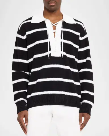 Dolce & Gabbana Men's Lace-Up Johnny Collar Polo Sweater | Thumbnail 4 Dolce & Gabbana Men's Lace-Up Johnny Collar Polo Sweater | Thumbnail 4