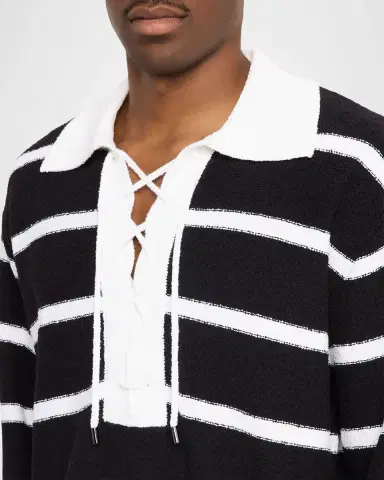 Dolce & Gabbana Men's Lace-Up Johnny Collar Polo Sweater | Thumbnail 5 Dolce & Gabbana Men's Lace-Up Johnny Collar Polo Sweater | Thumbnail 5