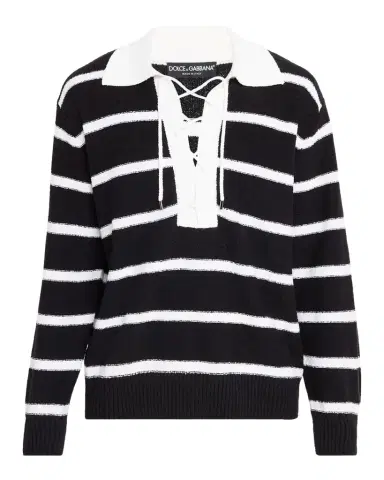 Dolce & Gabbana Men's Lace-Up Johnny Collar Polo Sweater | Thumbnail 1 Dolce & Gabbana Men's Lace-Up Johnny Collar Polo Sweater | Thumbnail 1