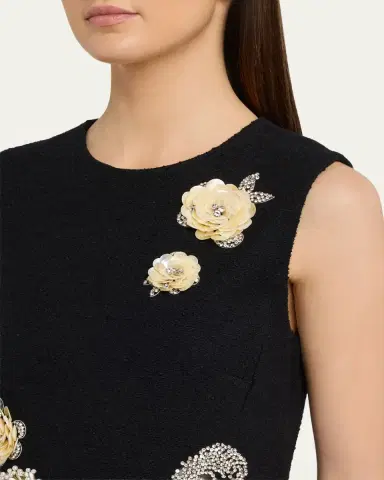 Oscar de la Renta Crystal Embroidered Tweed Sleeveless Midi Cocktail Dress | Thumbnail 5 Oscar de la Renta Crystal Embroidered Tweed Sleeveless Midi Cocktail Dress | Thumbnail 5