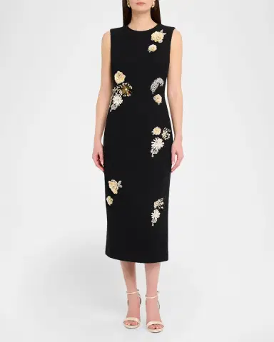 Oscar de la Renta Crystal Embroidered Tweed Sleeveless Midi Cocktail Dress | Thumbnail 6 Oscar de la Renta Crystal Embroidered Tweed Sleeveless Midi Cocktail Dress | Thumbnail 6