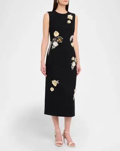 Oscar de la Renta Crystal Embroidered Tweed Sleeveless Midi Cocktail Dress | Thumbnail 8 Oscar de la Renta Crystal Embroidered Tweed Sleeveless Midi Cocktail Dress | Thumbnail 8