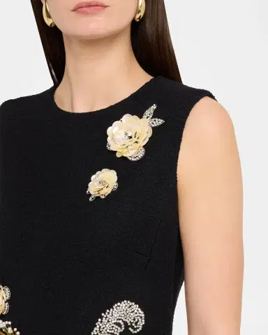 Oscar de la Renta Crystal Embroidered Tweed Sleeveless Midi Cocktail Dress | Thumbnail 9 Oscar de la Renta Crystal Embroidered Tweed Sleeveless Midi Cocktail Dress | Thumbnail 9