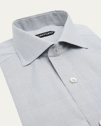 TOM FORD Men's Cotton Fine-Check Dress Shirt | Thumbnail 2 TOM FORD Men's Cotton Fine-Check Dress Shirt | Thumbnail 2