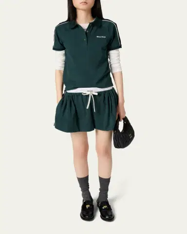 Miu Miu Embroidered Logo Cotton Jersey Polo hirt | Thumbnail 2 Miu Miu Embroidered Logo Cotton Jersey Polo hirt | Thumbnail 2