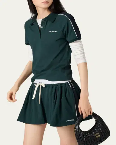Miu Miu Embroidered Logo Cotton Jersey Polo hirt | Thumbnail 4 Miu Miu Embroidered Logo Cotton Jersey Polo hirt | Thumbnail 4