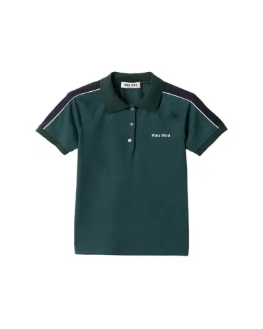 Miu Miu Embroidered Logo Cotton Jersey Polo hirt | Thumbnail 1 Miu Miu Embroidered Logo Cotton Jersey Polo hirt | Thumbnail 1