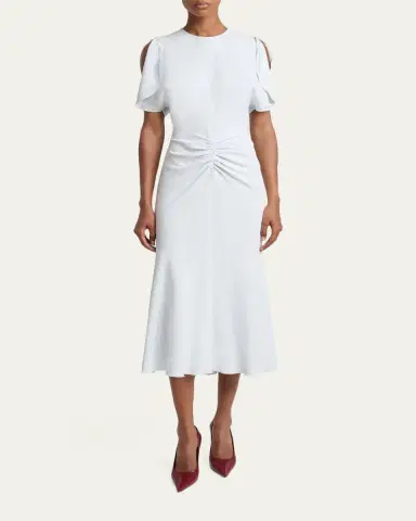 Victoria Beckham Gathered Waist Crepe Midi Dress | Thumbnail 2 Victoria Beckham Gathered Waist Crepe Midi Dress | Thumbnail 2