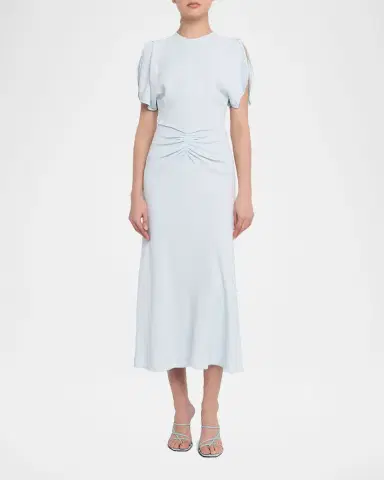 Victoria Beckham Gathered Waist Crepe Midi Dress | Thumbnail 6 Victoria Beckham Gathered Waist Crepe Midi Dress | Thumbnail 6