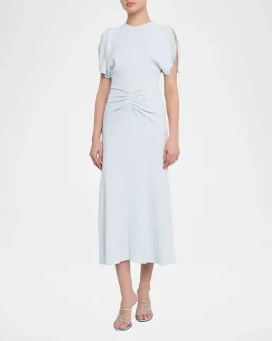 Victoria Beckham Gathered Waist Crepe Midi Dress | Thumbnail 8 Victoria Beckham Gathered Waist Crepe Midi Dress | Thumbnail 8