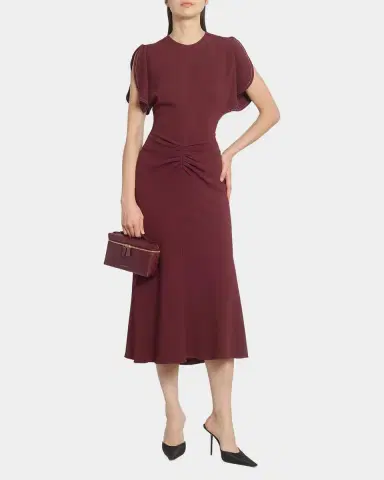 Victoria Beckham Gathered Waist Crepe Midi Dress | Thumbnail 10 Victoria Beckham Gathered Waist Crepe Midi Dress | Thumbnail 10