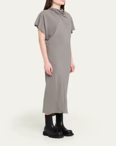 Rick Owens Cowl-Neck Short-Sleeve Silk Midi Dress | Thumbnail 4 Rick Owens Cowl-Neck Short-Sleeve Silk Midi Dress | Thumbnail 4