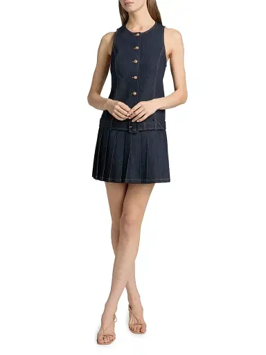 Cinq à Sept Women's Elyse Belted Pleated Denim Minidress - Indigo | Thumbnail 2 Cinq à Sept Women's Elyse Belted Pleated Denim Minidress - Indigo | Thumbnail 2