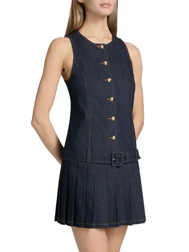 Cinq à Sept Women's Elyse Belted Pleated Denim Minidress - Indigo | Thumbnail 4 Cinq à Sept Women's Elyse Belted Pleated Denim Minidress - Indigo | Thumbnail 4