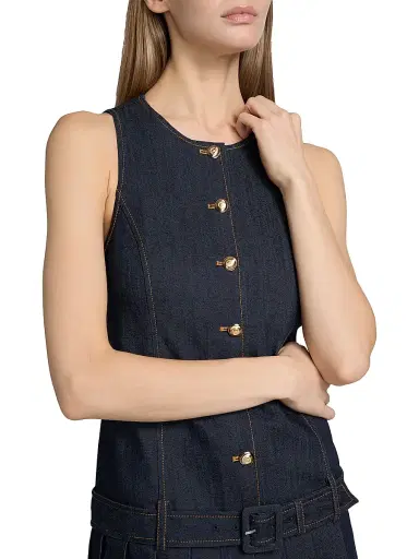 Cinq à Sept Women's Elyse Belted Pleated Denim Minidress - Indigo | Thumbnail 6 Cinq à Sept Women's Elyse Belted Pleated Denim Minidress - Indigo | Thumbnail 6