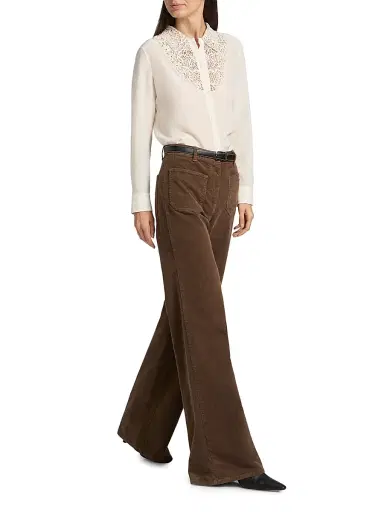 Nili Lotan Women's Zola Silk Lace Bib Shirt - | Thumbnail 2 Nili Lotan Women's Zola Silk Lace Bib Shirt - | Thumbnail 2