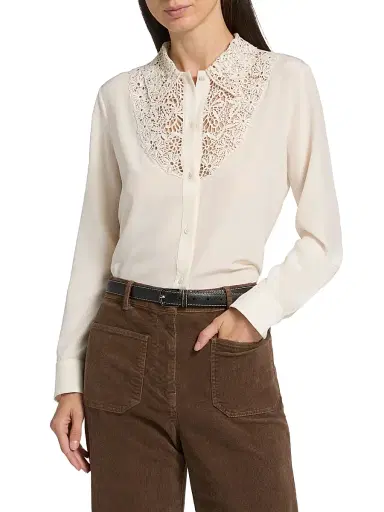 Nili Lotan Women's Zola Silk Lace Bib Shirt - | Thumbnail 3 Nili Lotan Women's Zola Silk Lace Bib Shirt - | Thumbnail 3
