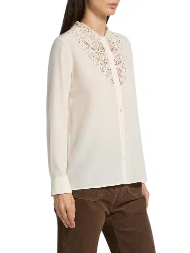 Nili Lotan Women's Zola Silk Lace Bib Shirt - | Thumbnail 4 Nili Lotan Women's Zola Silk Lace Bib Shirt - | Thumbnail 4
