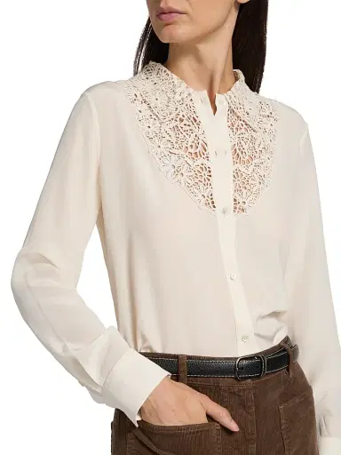 Nili Lotan Women's Zola Silk Lace Bib Shirt - | Thumbnail 6 Nili Lotan Women's Zola Silk Lace Bib Shirt - | Thumbnail 6