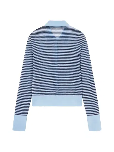 Frame Women's The Collared Striped Cotton-Blend Cardigan - Powder Blue Multi - Size Small | Thumbnail 2 Frame Women's The Collared Striped Cotton-Blend Cardigan - Powder Blue Multi - Size Small | Thumbnail 2