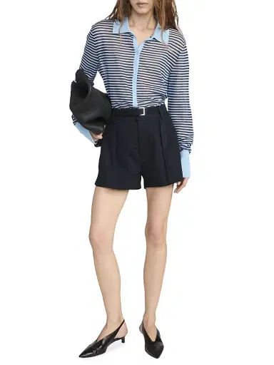 Frame Women's The Collared Striped Cotton-Blend Cardigan - Powder Blue Multi - Size Small | Thumbnail 1 Frame Women's The Collared Striped Cotton-Blend Cardigan - Powder Blue Multi - Size Small | Thumbnail 1