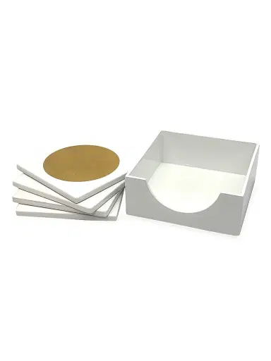 Tizo Golden Circle Wood Coaster & Coaster Holder Set - Gold White | Thumbnail 2 Tizo Golden Circle Wood Coaster & Coaster Holder Set - Gold White | Thumbnail 2