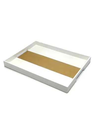 Tizo Striped Wood Tray - Gold White | Thumbnail 2 Tizo Striped Wood Tray - Gold White | Thumbnail 2