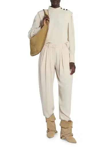 Isabel Marant Women's Janice Pleated-Front Silk-Blend Pants - Ecru | Thumbnail 2 Isabel Marant Women's Janice Pleated-Front Silk-Blend Pants - Ecru | Thumbnail 2