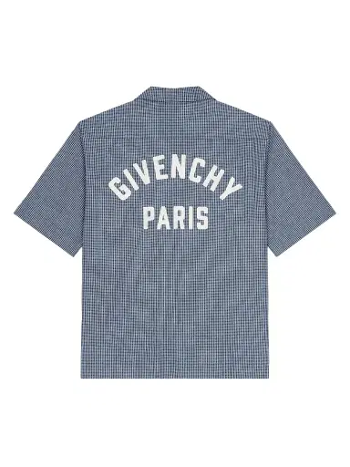 Givenchy Men's Checked Shirt in Cotton with Paris Embroidery - Blue - Size 17 | Thumbnail 2 Givenchy Men's Checked Shirt in Cotton with Paris Embroidery - Blue - Size 17 | Thumbnail 2