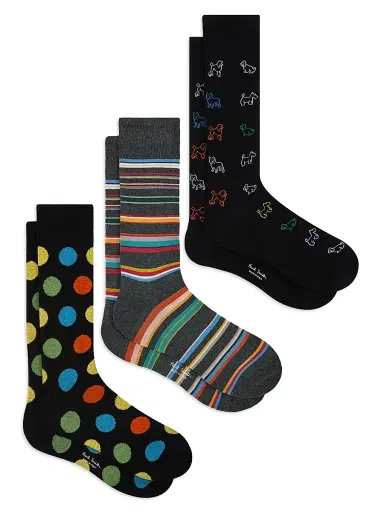 Paul Smith Men's 3-Pack Variety Patterns Socks - Black | Thumbnail 1 Paul Smith Men's 3-Pack Variety Patterns Socks - Black | Thumbnail 1