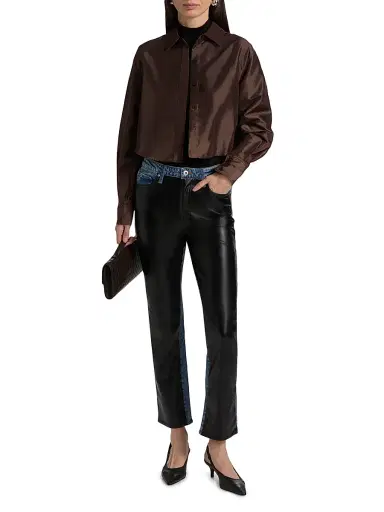 SIMKHAI Women's Renata Crop Button-Front Shirt - Chocolate | Thumbnail 2 SIMKHAI Women's Renata Crop Button-Front Shirt - Chocolate | Thumbnail 2