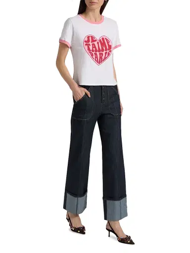 Cinq à Sept Women's Je Taime Paris Shrunken Ringer T-Shirt | Thumbnail 2 Cinq à Sept Women's Je Taime Paris Shrunken Ringer T-Shirt | Thumbnail 2
