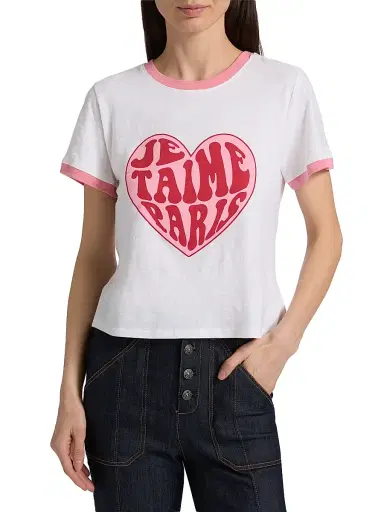 Cinq à Sept Women's Je Taime Paris Shrunken Ringer T-Shirt | Thumbnail 3 Cinq à Sept Women's Je Taime Paris Shrunken Ringer T-Shirt | Thumbnail 3