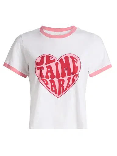Cinq à Sept Women's Je Taime Paris Shrunken Ringer T-Shirt | Thumbnail 1 Cinq à Sept Women's Je Taime Paris Shrunken Ringer T-Shirt | Thumbnail 1