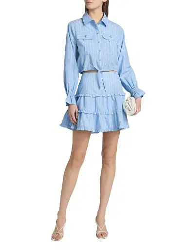 Cinq à Sept Women's Thea Lili Striped Tiered Miniskirt - Blue Multi | Thumbnail 2 Cinq à Sept Women's Thea Lili Striped Tiered Miniskirt - Blue Multi | Thumbnail 2