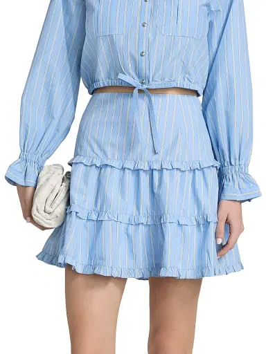 Cinq à Sept Women's Thea Lili Striped Tiered Miniskirt - Blue Multi | Thumbnail 3 Cinq à Sept Women's Thea Lili Striped Tiered Miniskirt - Blue Multi | Thumbnail 3