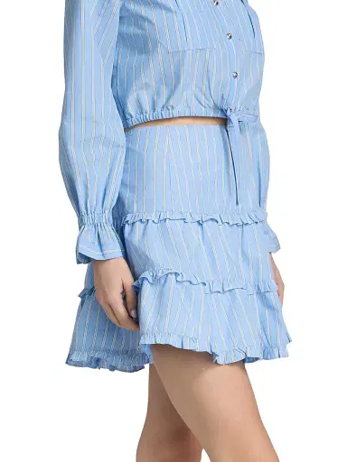 Cinq à Sept Women's Thea Lili Striped Tiered Miniskirt - Blue Multi | Thumbnail 4 Cinq à Sept Women's Thea Lili Striped Tiered Miniskirt - Blue Multi | Thumbnail 4