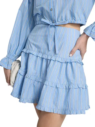 Cinq à Sept Women's Thea Lili Striped Tiered Miniskirt - Blue Multi | Thumbnail 6 Cinq à Sept Women's Thea Lili Striped Tiered Miniskirt - Blue Multi | Thumbnail 6