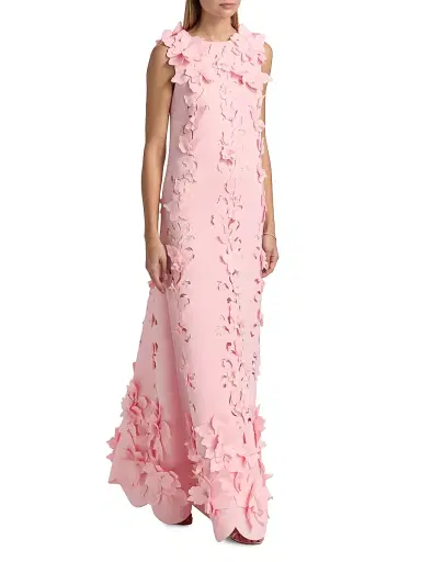 Badgley Mischka Women's Floral-Appliqué Embellished Gown - Blush | Thumbnail 2 Badgley Mischka Women's Floral-Appliqué Embellished Gown - Blush | Thumbnail 2