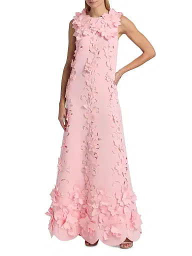 Badgley Mischka Women's Floral-Appliqué Embellished Gown - Blush | Thumbnail 3 Badgley Mischka Women's Floral-Appliqué Embellished Gown - Blush | Thumbnail 3