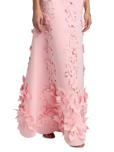 Badgley Mischka Women's Floral-Appliqué Embellished Gown - Blush | Thumbnail 6 Badgley Mischka Women's Floral-Appliqué Embellished Gown - Blush | Thumbnail 6