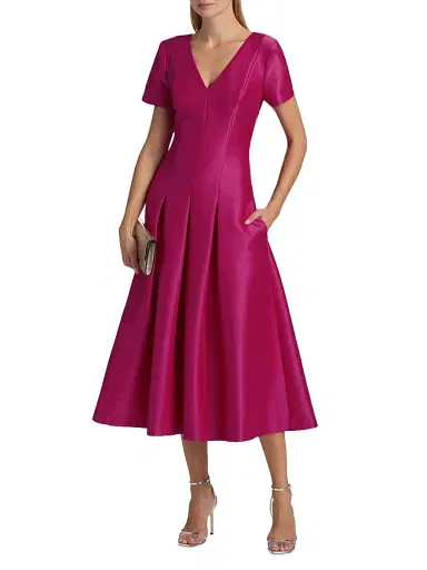 Badgley Mischka Women's Satin Cocktail Midi-Dress - Fuschia | Thumbnail 3 Badgley Mischka Women's Satin Cocktail Midi-Dress - Fuschia | Thumbnail 3