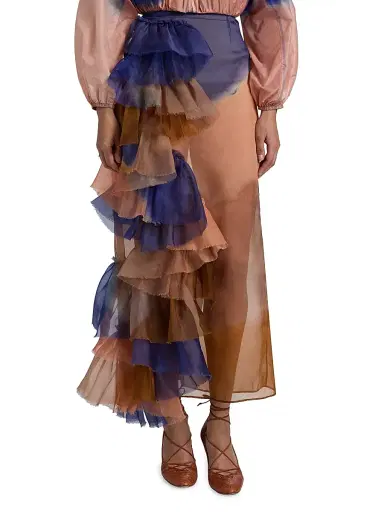 Ulla Johnson Women's Yelena Ruffled Gradient Silk Maxi Skirt | Thumbnail 3 Ulla Johnson Women's Yelena Ruffled Gradient Silk Maxi Skirt | Thumbnail 3